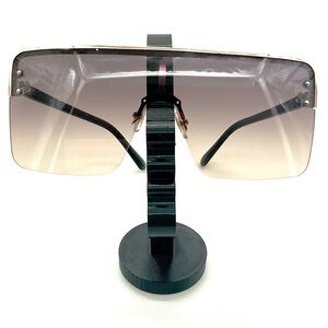 Oversized Gold Rim Flat Top Brown Tinted Sunglasses